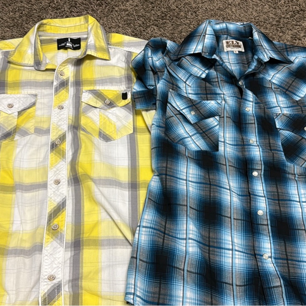 Ely Cattleman & Jeans by Buffalo Yellow and Blue Plaid Button Down Shirts